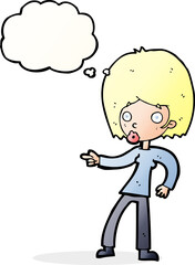 cartoon woman pointing with thought bubble