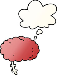 cartoon brain and thought bubble in smooth gradient style
