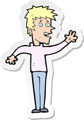 sticker of a cartoon happy boy waving
