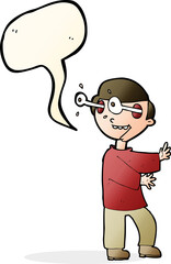 cartoon boy with popping out eyes with speech bubble