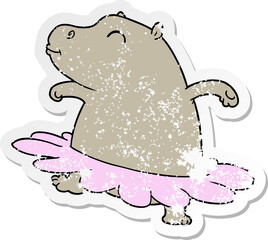 distressed sticker of a cartoon hippo ballerina