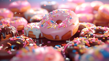 Fototapeta na wymiar Donut Dessert Pastel Sweets Bakery Sweet Treats Pastries colorful Food Snack Biscuit Delicious Flavor Doughnut Frosted Mouthwatering Glazed Sprinkles Marshmallows Rainbow Fried Jelly Vanilla Choco