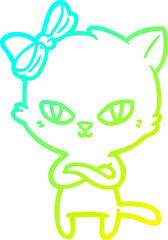 cold gradient line drawing cute cartoon cat
