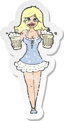 retro distressed sticker of a cartoon beer festival girl