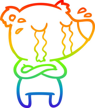 recommend clip art: rainbow gradient line drawing cartoon crying bear