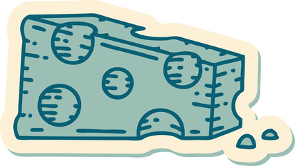 tattoo style sticker of a slice of cheese