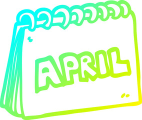 cold gradient line drawing cartoon calendar showing month of april