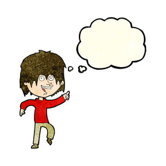 cartoon happy boy with thought bubble