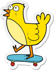 sticker of a cartoon bird on skateboard