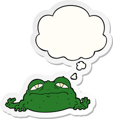 cartoon ugly frog and thought bubble as a printed sticker