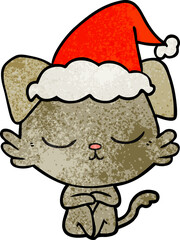 cute textured cartoon of a dog wearing santa hat