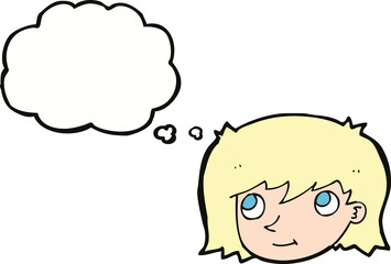 cartoon female face with thought bubble