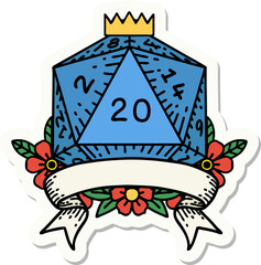 natural 20 critical hit D20 dice roll sticker