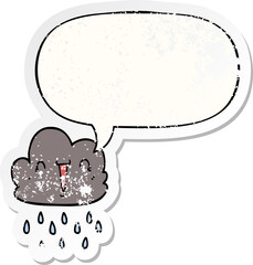 cartoon storm cloud and speech bubble distressed sticker