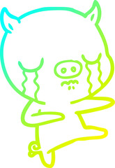 cold gradient line drawing cartoon pig crying