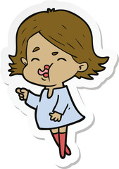 sticker of a cartoon girl pulling face