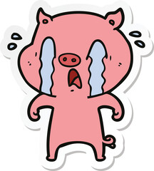 sticker of a crying pig cartoon