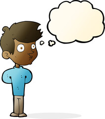 cartoon boy staring with thought bubble