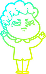 cold gradient line drawing cartoon angry man
