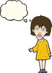 cartoon shocked woman with thought bubble