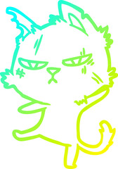 cold gradient line drawing tough cartoon cat