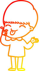 warm gradient line drawing cartoon boy sticking out tongue