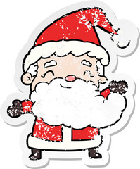 distressed sticker of a cartoon santa claus