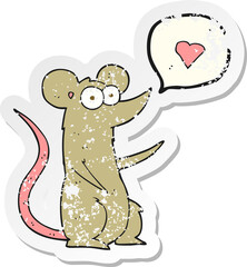 retro distressed sticker of a cartoon mouse in love
