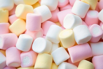 Fototapeta na wymiar Assorted Pastel Pink, White, and Yellow Marshmallows
