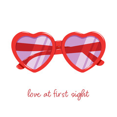 Hand drawn vector illustration of sunglasses in heart shaped frames. Romantic sketch in color for valentine's day. 