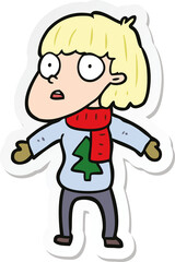sticker of a cartoon surprised christmas person