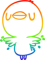 Obraz premium rainbow gradient line drawing cute cartoon chick flapping wings
