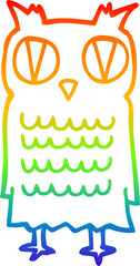 rainbow gradient line drawing cartoon owl