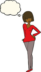 cartoon pretty woman with thought bubble