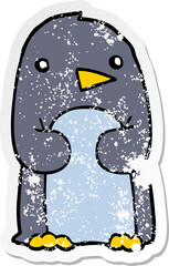 distressed sticker of a cartoon penguin