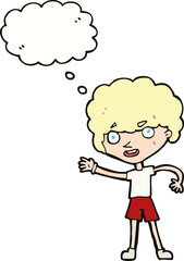 cartoon sporty person with thought bubble