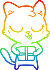 rainbow gradient line drawing cute cartoon cat