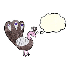 cartoon peacock with thought bubble