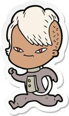 sticker of a cute cartoon girl with hipster haircut