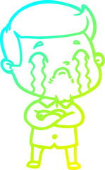 cold gradient line drawing cartoon man crying
