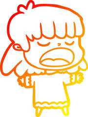 warm gradient line drawing cartoon woman talking loudly