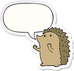 cartoon hedgehog and speech bubble sticker