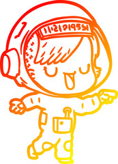 warm gradient line drawing cartoon astronaut woman