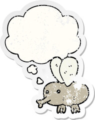 cartoon fly and thought bubble as a distressed worn sticker