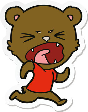 sticker of a angry cartoon bear running