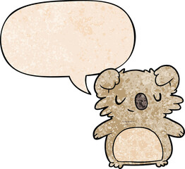 cute cartoon koala and speech bubble in retro texture style