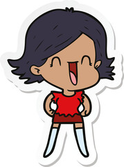 sticker of a cartoon happy woman