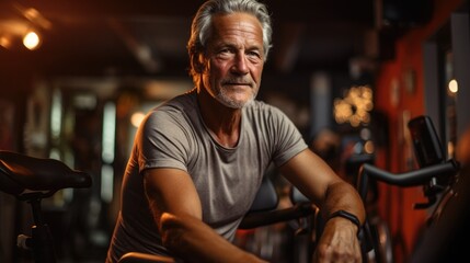 An image capturing the fitness concept of a senior man working out at the gym