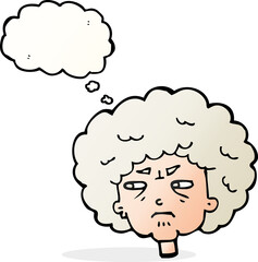 cartoon bitter old woman with thought bubble