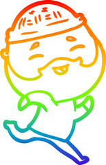 rainbow gradient line drawing cartoon happy bearded man